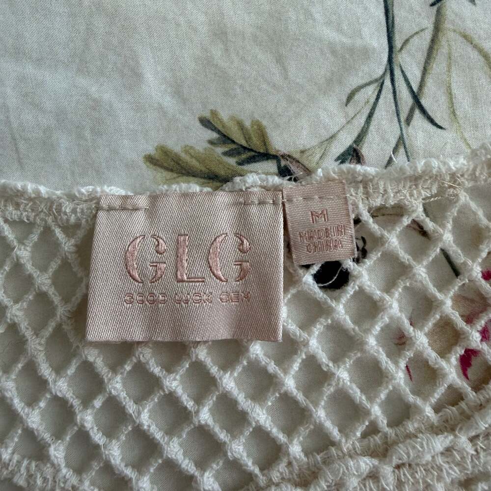 GLG Good Luck Gem Bohemian Cream Crochet Long Sleeve Crop Top Size M - Picture 3 of 4